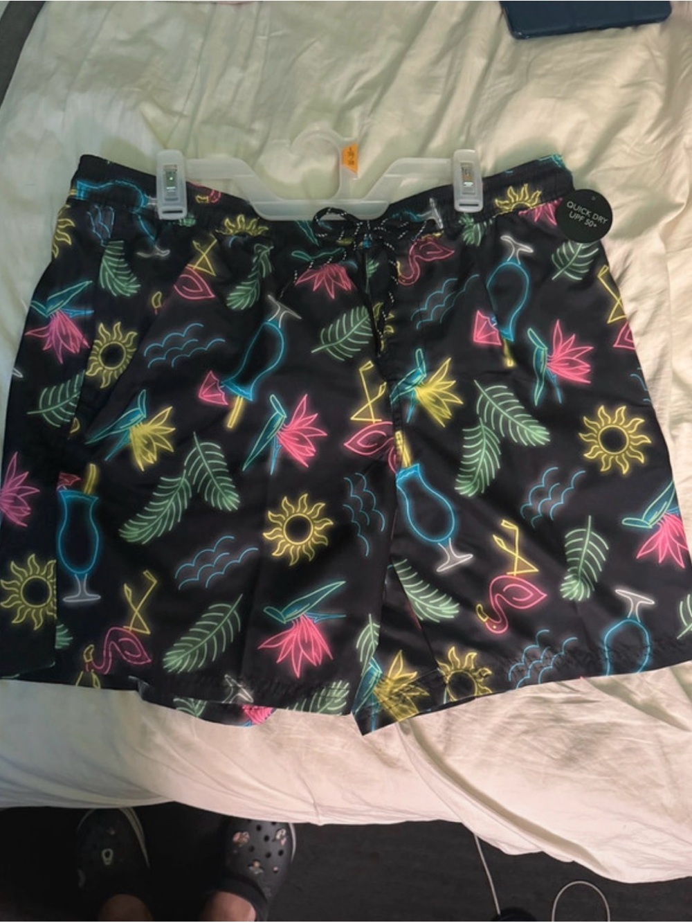 No Boundaries Black Neon Tropical Print Men’s Shorts
